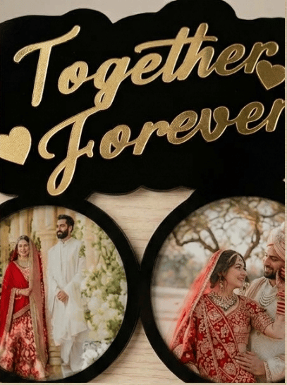 Personalized 3D Acrylic Couple Photo Frame Stand with Gold Mirror Lettering
