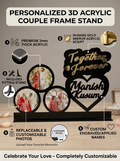 Personalized 3D Acrylic Couple Photo Frame Stand with Gold Mirror Lettering
