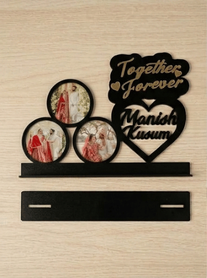 Personalized 3D Acrylic Couple Photo Frame Stand with Gold Mirror Lettering